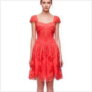 Karen Millen Coral Pink Lace Peasant Boho Dress Broderie Anglaise New NWOT 2